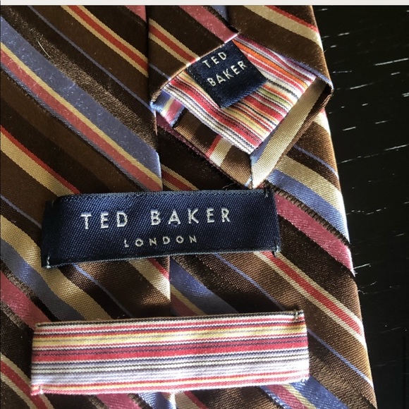 Ted Baker 100% silk brown pink and blue striped - Picture 4 of 5
